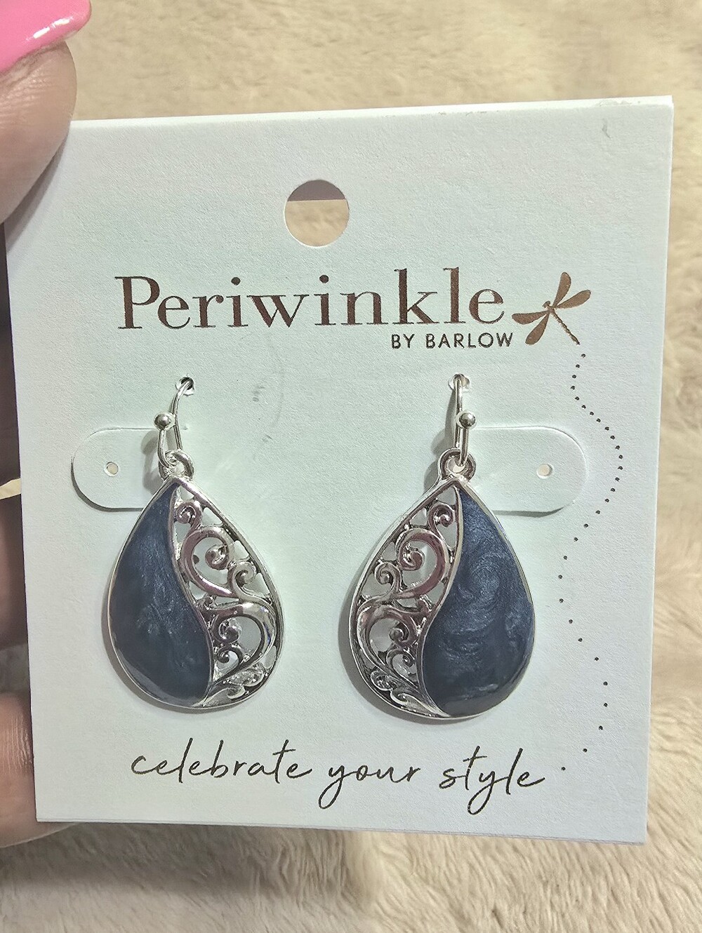 Periwinkle by Barlow Navy and Silver Swirl Teardrop Earrings